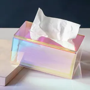 Custom trasparente scatola di tessuto acrilico iridescente porta scatola di tessuto Dispenser per soggiorno