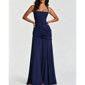Vestido Maxi de Gasa <span class=keywords><strong>con</strong></span> Cuello Cuadrado, Espalda Cruzada <span class=keywords><strong>y</strong></span> Fruncido, <span class=keywords><strong>con</strong></span> Cordones de Corsé, <span class=keywords><strong>Vestidos</strong></span> de Mujer Sehe Fashion - Product Image 3