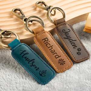 Personalised Leather Keychain for Men, Custom <b>Engraved</b> Name <b>Key</b> <b>Ring</b>, Handmade, Gift for Him Her, Backpack Pendant Accessory - Product Image 2