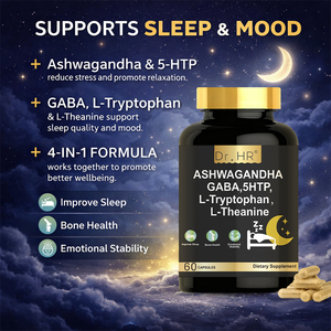 Kapsul Ashwagandha GABA 5-HTP L-Tryptophan Meningkatkan Keseimbangan Suasana Hati, Tidur Nyenyak, Mengurangi Stres & Relaksasi Mental - Product Image 1