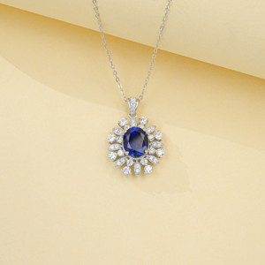 S925 Silver Cultivated Sapphire Necklace Laboratory-Cultivated Gemstone <b>Light</b> Luxury High-End Gift Wedding Banquet - Product Image 5