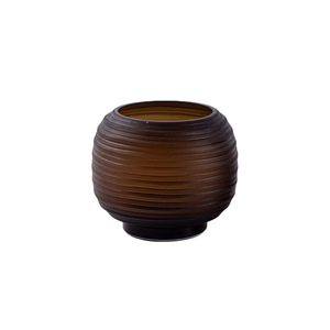 Premium Amber Brown Gradient Ribbed Glass Vase Set Artisanal Spherical Design Horizontal Stripes Art Deco Handmade <b>Table</b> - Product Image 5