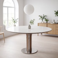 Ensemble de table à manger familiale de luxe moderne, table à manger ronde avec plateau en pierre frittée écologique