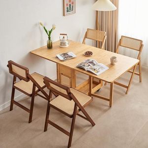 Solid Wood Folding <b>Dining</b> <b>Table</b> Set 4 Piece Rattan <b>Chair</b> Extendable Japanese Modern Minimalist Kitchen <b>Dining</b> Room Furniture - Product Image 1