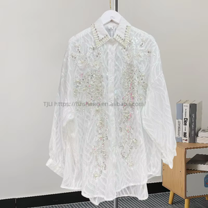 Long Heavy Sequins Encrusted Diamonds Women's Long Sleeve Shirt <b>Top</b> Blouse Clothing Fashion - Product Image 1