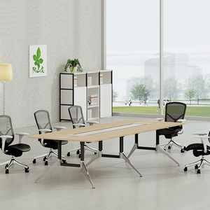 Bureau modulaire réglable en hauteur pour 8 personnes avec plateau en bois et acier, table de personnel détachable pour les fêtes et les salles de formation - Product Image 1