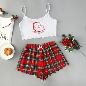 Ensemble <span class=keywords><strong>pyjama</strong></span> femme Lijia à imprimé de Noël, débardeur court sans manches et short, vêtements de détente, motifs de Noël variés, vêtements de nuit pour femmes - Product Image 2