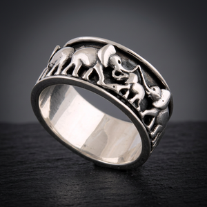 Elephant Family 925 Sterling Silver <b>Ring</b> Vintage Animal Design Unisex Jewelry Everyday Wear - Product Image 3
