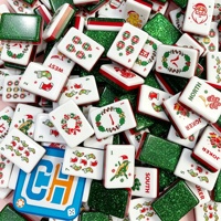 Set Mahjong Natal Hijau Berkilau dengan Lapisan Sisi Merah Putih, Permainan Keluarga, Hadiah, Stok Eceran, Ubin Mahjong Holly