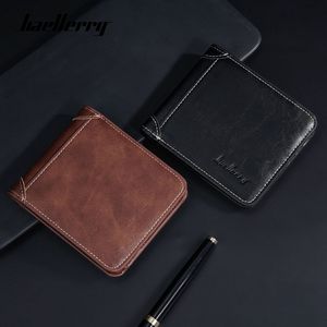 Portefeuille fin à double pli Baellerry pour homme, porte-cartes en cuir, anti-démagnétisation, couleur unie avec gaufrage de lettres - Product Image 4
