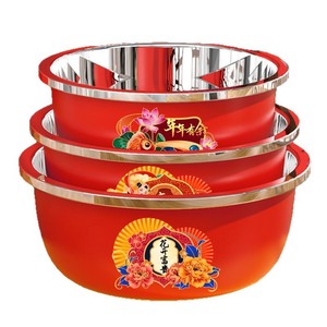 Juego de tazones de acero inoxidable Xinrong, multifuncionales, rojos, decorados, para lavar, cocinar y servir. - Product Image 4