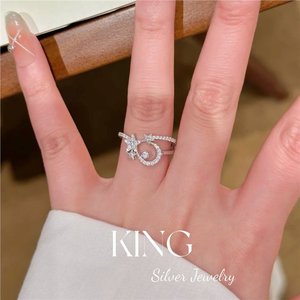 Anillo de Plata de Ley S925 con Estrella y Luna, Joyería King Silver, Micro Pavé, Unisex, Regalo de Moda - Product Image 5