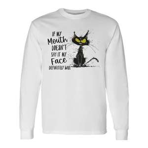 Camiseta de manga larga con estampado de gato: Si mi boca no lo dice, mi cara lo dirá - Product Image 1