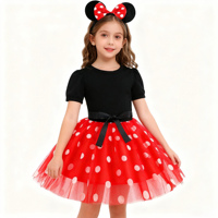 Robe de Minnie pour Filles, Rose, Rouge, Carnaval, Pois Blancs, Costume de Princesse TV avec Bandeau, Ensemble de Robes Tutu en Tulle pour Fête