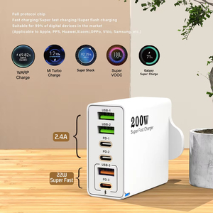 <span class=keywords><strong>Cargador</strong></span> USB-C de <span class=keywords><strong>200W</strong></span> y 6 Puertos, Carga Súper Rápida, 3 USB-C y 3 Tipo-C, <span class=keywords><strong>Cargador</strong></span> de Teléfono Móvil para iPhone 16, Samsung, <span class=keywords><strong>Xiaomi</strong></span>, iPad - Product Image 3