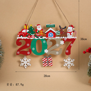 Adorno Navideño Colgante de Madera 2027, Letrero de Bienvenida con Santa, Reno y Muñeco de Nieve, Decoración para Árbol de Navidad, para Fiestas en Casa - Product Image 3