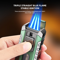 Briquet à cigares triple flamme JH No Brand en alliage de zinc, puissant, à gaz butane, pour fumeurs de cigares