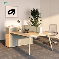 Système de poste de travail modulaire convertible et moderne avec écran en tissu, structure en bois et tiroirs de rangement pour le travail d'équipe