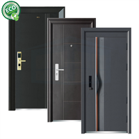 Pintu Masuk Eksterior Baja Desain Modern Anti Maling yang Dapat Disesuaikan Sepenuhnya dengan Kaca untuk Bagian Depan Rumah
