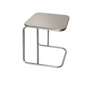 Table d'appoint moderne du milieu du siècle avec structure en acier et plateau en bois noir - Product Image 2