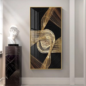 Dipinti Astratti in Cristallo di <span class=keywords><strong>Grandi</strong></span> <span class=keywords><strong>Dimensioni</strong></span> in Stile Moderno e Minimalista, Murales di Lusso in Nero e Oro per Ingressi di Hotel e Salotti - Product Image 5