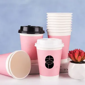 Custom Printed Logo Disposable 8oz 10oz 12oz Double Wall Hot Coffee Cups With Lid Double Paper Cup