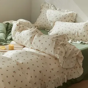 Linda impressão cereja meninas Princesa Quarto cama poliéster cama conjunto lençóis algodão colcha conjunto