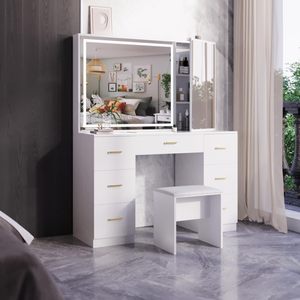 <span class=keywords><strong>Tocador</strong></span> Moderno Europeo Minimalista Ecológico con Espejo Iluminado LED y Cajones de Panel <span class=keywords><strong>MDF</strong></span> para Dormitorio - Product Image 2