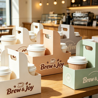 Porte-gobelets à café en papier kraft écologique, matériaux recyclés, rose, logo personnalisé, pour 2/4 gobelets, emballage portable pour boissons à emporter