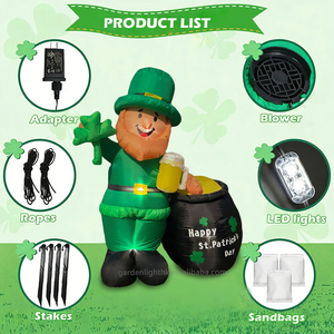 Duende Inflable de 6 Pies con Luz LED para el Día de San Patricio, Alimentado por CC, Sostiene una Cerveza y una Trébol de la Suerte en una Cacerola Dorada, para Decoración de Jardín y Patio - Product Image 6