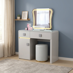 Modern Makeup <b>Vanity</b> <b>Table</b> With Lighted <b>Mirror</b> Storage Desk For Bedroom Furniture - Product Image 3