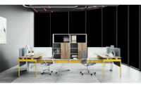 Système de bureau partagé blanc personnalisé avec écran de séparation acoustique pour poste de travail double face pour 4 personnes