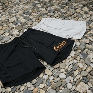 Custom Embroidered Men's Cotton Shorts Drawstring Waist Casual Solid Color Breathable Front Logo Design Shorts - Product Image 4
