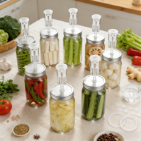 Pot de Fermentation en Verre 1L avec Double Valve de Fermeture Étanche et Joint en Silicone |   Kit de Fermentation pour Kimchi à Large Ouverture - Sans BPA - Cadeaux Promotionnels