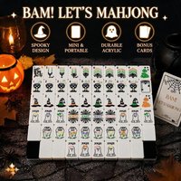 En stock – Nouvel ensemble de mahjong d'Halloween en acrylique durable, 160 tuiles, design Sorcière Fantôme et Chaudron, jeu de société de style américain, livraison rapide