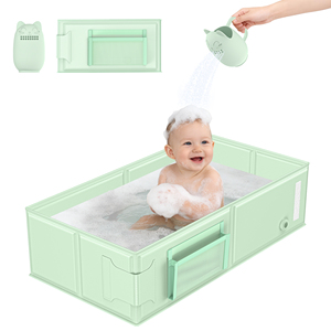 Baignoire pliable pour bébé en PVC sans BPA avec gobelet de douche |   Grande baignoire carrée pour bébé, gain de place |   Logo personnalisé et usine OEM - Product Image 1