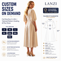 Robe midi en lin personnalisée pour femme, col en V, manches courtes bouffantes, plissée, décontractée, unie, grande taille, pour l'automne