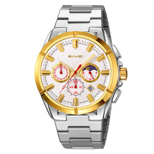 Skmei Men's Quartz Watch Stainless Steel Band Chronograph Calendar Moon Phase Water Resistant 30M Analog Display - Product Image 5