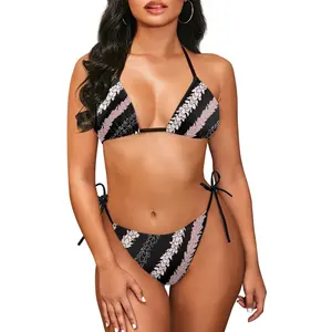 Sexy y encantador traje de baño para mujer Pikake Arabian Jasmine Design Print Triangular Lace-Up Split Bikini