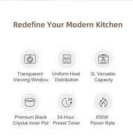 Cuisinière à riz automatique 3L avec fenêtre transparente, écran tactile couleur, appareil de cuisine intelligent multifonctionnel pour usage domestique