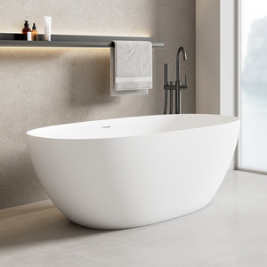 Nouveau design <span class=keywords><strong>Baignoire</strong></span> en pierre artificielle murale 2.2m <span class=keywords><strong>Baignoire</strong></span> en pierre artificielle blanche mate pour adulte - Product Image 5