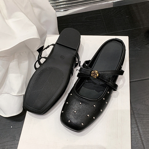 Nouvelles Chaussures Femme Printemps-Été Polyvalentes à Bout Fermé, Style Mary Jane, avec Nœud et Rivets Camélia, à Semelle Plate, Faciles à Enfiler - Product Image 3