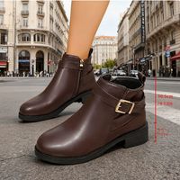Bottines à talon bas à bout rond pour femmes européennes et américaines, taille 35-43, avec boucle de ceinture, bottines en cuir pour femmes