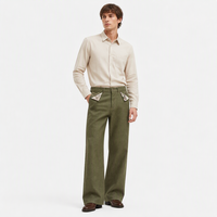 Jean Baggy Vintage pour Homme Vert Olive Sergé à Motifs Floraux avec Poches Boutonnées Coupe Évasée Lavé Personnalisé OEM