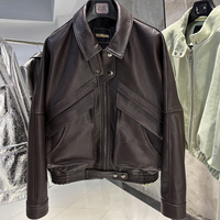 Veste en cuir d'agneau véritable coupe ample col rabattu pour femme – Veste en cuir véritable automne