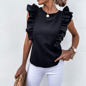 Camicetta Bianca Tinta Unita con Maniche a Farfalla e Fiori <span class=keywords><strong>in</strong></span> <span class=keywords><strong>Pizzo</strong></span>, Top da Donna, T-Shirt a Maniche Corte - Product Image 1