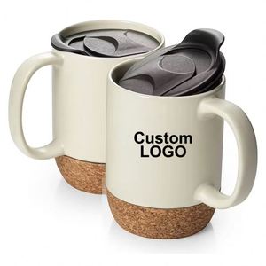 Yy657 Vente en gros usine – Tasses à café personnalisées 11 oz en émail et base en liège, mugs en céramique colorés avec fond en bois - Product Image 1