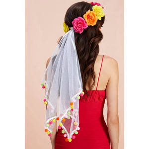 Bridesmaid Party Final Fiesta Bachelorette <strong>Veil</strong> Flower Pom Pom <strong>Bride</strong> <strong>to</strong> <strong>Be</strong> Gift Bridal Shower - Product Image 1