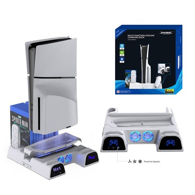 TP5-3532B Dual Charging Stand Multi-Function Cooling Charger Base with Disc Storage Rack for PS5 Slim Game Accessories