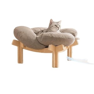 Lit pour chat en forme de pétale, canapé-lit rond en bois massif pour animaux de compagnie, confortable, pour toutes les saisons, avec rembourrage en fibre de polyester - Product Image 5